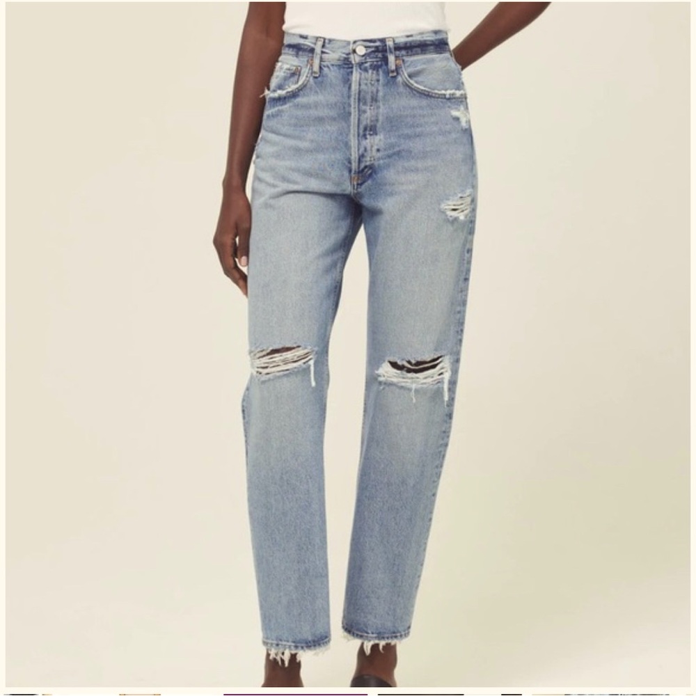 Agolde 90’s High Rise Loose Fit Raw Hem Jeans in Isolate Sz 26